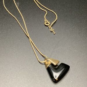 Crown Trifari Black Lucite Triangle Necklace - image 1